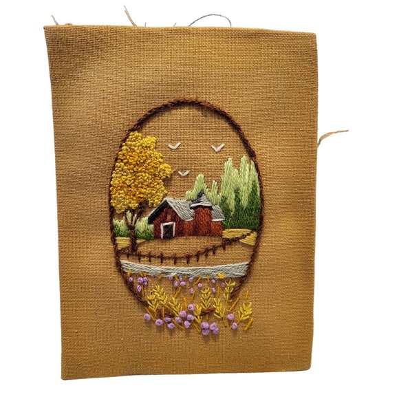 1979 Vintage Sunset Design Finished Farmhouse Cottage Prairie core Needlepoint - Picture 2 of 4